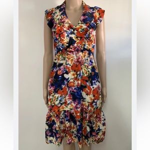 Anthropologie Red floral halter summer dress